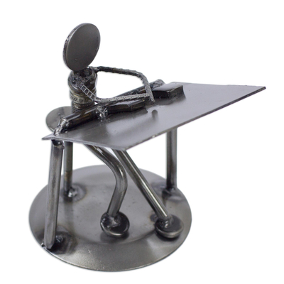 Iron statuette, 'Rustic Architect' - Recycled Metal and Auto Parts Drafting Table Sculpture