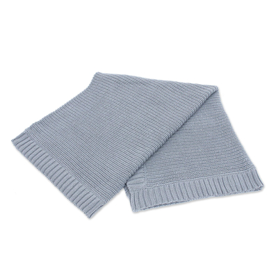 Cotton throw blanket, 'Grey Comfort' - All Cotton Throw Blanket in Grey from Thailand