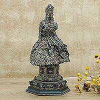 Escultura de resina, 'Diosa Madre del Océano de Plata' - Escultura de resina de la diosa Orixa del Candombl brasileño en plata