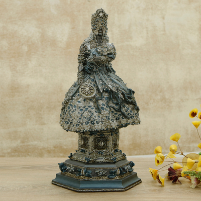 Resin sculpture, 'Silver Ocean Mother Goddess' - Brazilian Candomble Orixa Goddess Resin Sculpture in Silver