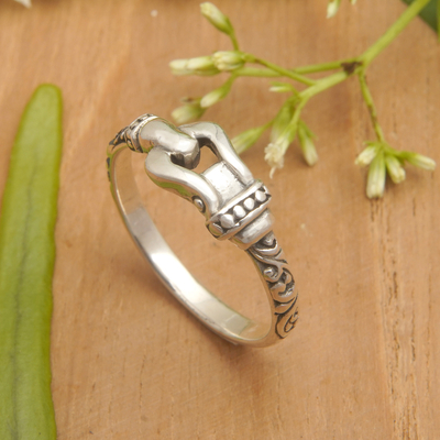 Sterling silver band ring, 'Linked Together' - Buckle-Themed Sterling Silver Band Ring Made in Bali