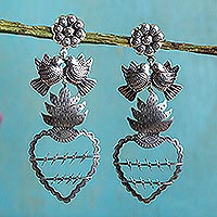Pendientes de corazón de plata de ley, 'Freedom Hearts' - Pendientes de plata de ley hechos a mano con corazones mexicanos