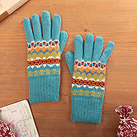 100% alpaca gloves, 'Ancash Fantasy' - Artisan Crafted Alpaca Wool Patterned Gloves