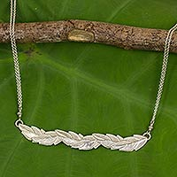 Sterling silver pendant necklace, 'Leaves in Frost' - Frosted Sterling Silver Leaf Necklace from Thailand