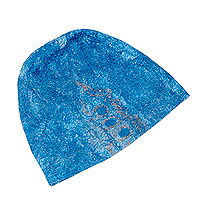 Sombrero de fieltro de lana, 'Viaje al cielo' - Sombrero de fieltro de lana azul y gris con símbolo kazajo