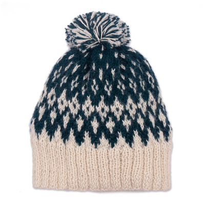 100% alpaca hat, 'Northern Lights' - Knit 100% Alpaca Hat from Peru