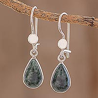 Jade dangle earrings, 'Dark Green Tears'