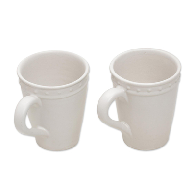 Tazas de cerámica, 'Country Dot' (par) - Tazas pequeñas de cerámica blanca con motivo de puntos (par)