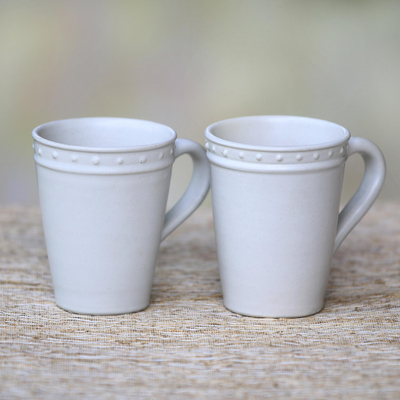 Tazas de cerámica, 'Country Dot' (par) - Tazas pequeñas de cerámica blanca con motivo de puntos (par)