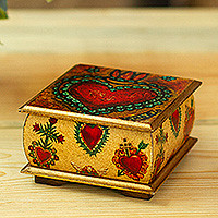 Decoupage wood decorative box, 'Tonala Sacred Heart' - Sacred Heart Motif Decorative Box
