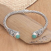 Sterling silver cuff bracelet, 'Turquoise Blue Dragonflies' - Sterling Silver Cuff Bracelet with Reconstituted Turquoise