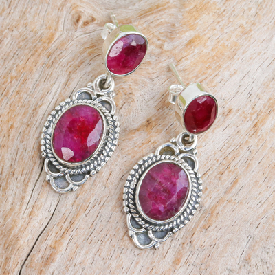 Sillimanite dangle earrings, 'Antique Sweetness' - Classic 5-Carat Pink Sillimanite Dangle Earrings