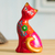 Ceramic figurine, 'Sweet Cat in Red' - Hand-Painted Ceramic Cat Figurine in Red from Peru