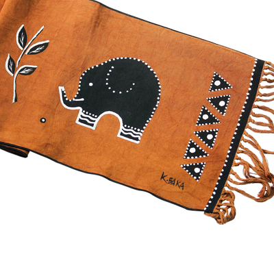 Cotton table runner, 'Elephant Procession' - Elephant Motif Cotton Table Runner from Ghana
