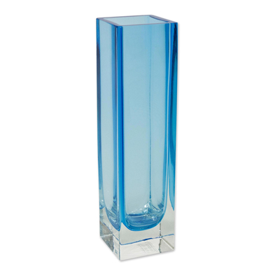 Hand blown art glass vase, 'Radiance in Aquamarine' - Hand Blown Blue Glass Vase Murano Inspired from Brazil