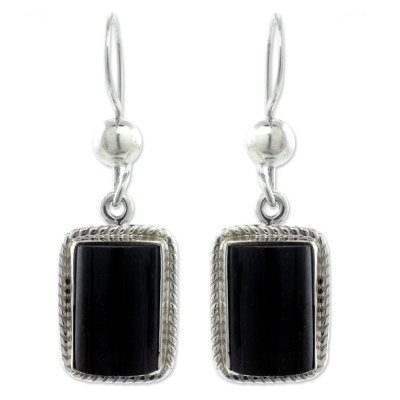 Jade dangle earrings, 'Night Monument' - Handmade Guatemalan Black Jade Earrings