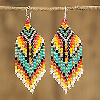 Beaded waterfall earrings, 'Multicolor Tradition' - Multicolored Beaded Waterfall Earrings Handmade in Guatemala
