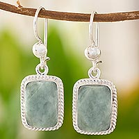 Jade dangle earrings, 'Green Nuances' - Guatemala Artisan Crafted Jade and Sterling Silver Earrings