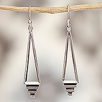 Sterling silver dangle earrings, 'Taxco Deco' - Handmade Taxco Sterling Silver Earrings