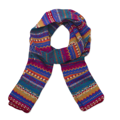 100% alpaca knit scarf, 'Sierra Rainbow' - Multicolored Knit 100% Alpaca Scarf