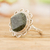 Jade cocktail ring, 'Dark Moon Aura' - Handcrafted Dark Green Jade and Silver Cocktail Ring