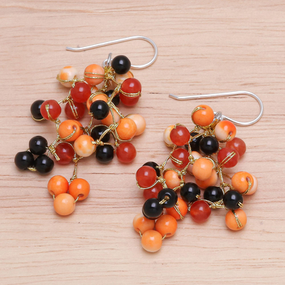 Agate dangle earrings, 'Dionysus in Orange' - Hand Crafted Orange Agate Dangle Earrings