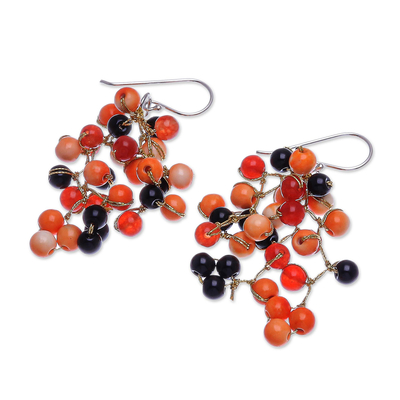 Agate dangle earrings, 'Dionysus in Orange' - Hand Crafted Orange Agate Dangle Earrings