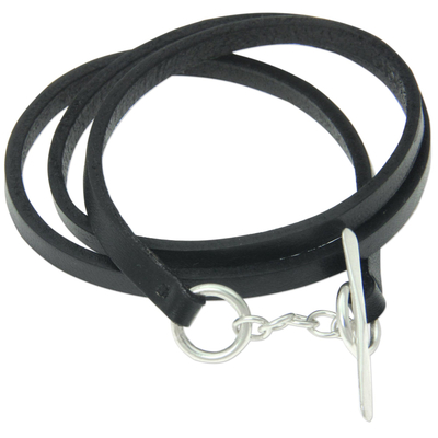 Leather wrap bracelet, 'Black Minimalism' - Black Leather Wrap Bracelet Artisan Crafted Jewelry