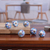 Keramikknöpfe, (6er-Set) - Set aus 6 handgefertigten blauen und weißen Keramikknöpfen mit Blattmuster