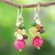Multi-gemstone dangle earrings, 'Bright Holiday' - Hand Made Garnet and Peridot Dangle Earrings