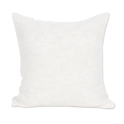 Cotton cushion covers, 'Ecru Caresses' (pair) - Pair of Cotton Cushion Covers with Ecru Embroidered Details