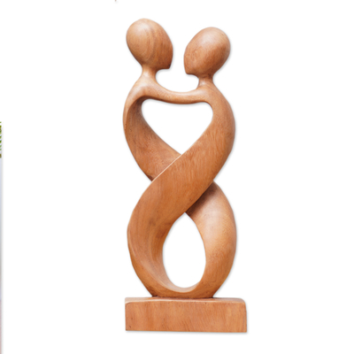 Wood sculpture, 'Heart to Heart' - Romantic Wood Sculpture
