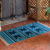 Zapotec wool rug, 'Midnight Blue' (2.5x5) - Blue Geometric Zapotec Wool Area Rug (2.5x5)