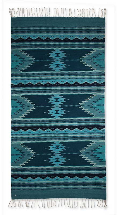 Zapotec wool rug, 'Midnight Blue' (2.5x5) - Blue Geometric Zapotec Wool Area Rug (2.5x5)