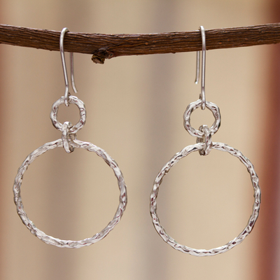 Sterling silver dangle earrings, 'Intimate Circle' - Taxco Sterling Silver Earrings