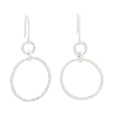 Sterling silver dangle earrings, 'Intimate Circle' - Taxco Sterling Silver Earrings