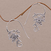 Sterling silver drop earrings, Floral Vines