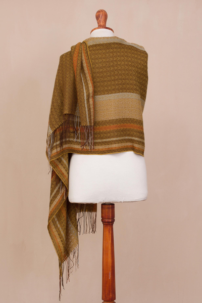 Alpaca blend shawl, 'Exotic Celebration' - Handwoven Striped Alpaca Blend Shawl from Peru