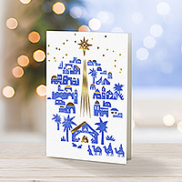 Holiday greeting cards, 'Blue Bethlehem' (set of 12) - Set of 12 Blue Bethlehem Manger Unicef Christmas Cards