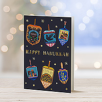 Hanukkah greeting cards, 'Spinning Dreidels' (set of 12) - Set of 12 Unicef Hanukkah Greeting Cards with Dreidels