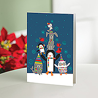 Holiday greeting cards, 'Cute Animal Tree' (set of 12) - Set of 12 Unicef Christmas Cards with Animals in Snow Theme