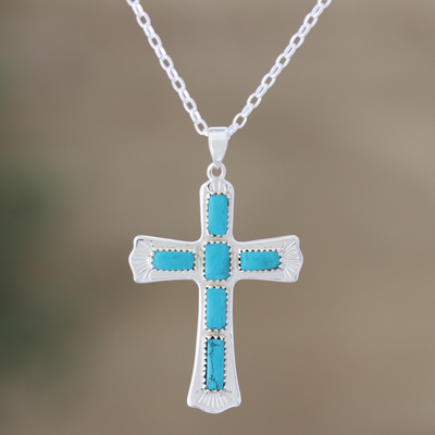 Sterling silver pendant necklace, 'Heavenly Message' - Unisex Sterling Silver Pendant Necklace with Cross Motif