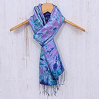 Bufanda de seda teñida con corbata, 'Candy Sea' - Bufanda de seda teñida con corbata hecha a mano