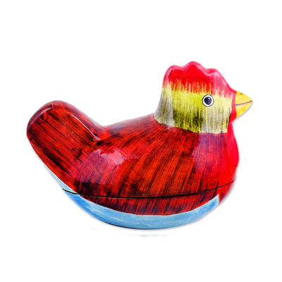 Papier mache decorative box, 'Morning Rooster' - Hand-Painted Papier Mache Rooster Decorative Box from India