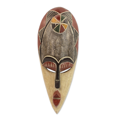 African wood mask, 'Kasha' - Hand Carved and Painted Sese Wood African Mask from Ghana