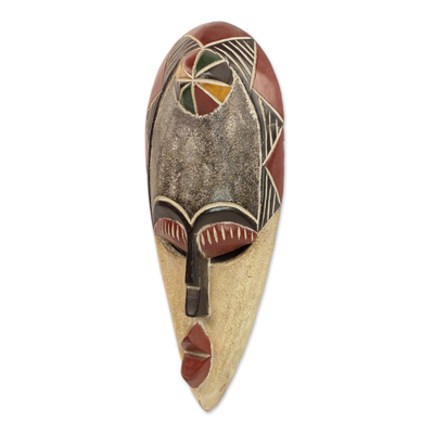 African wood mask, 'Kasha' - Hand Carved and Painted Sese Wood African Mask from Ghana