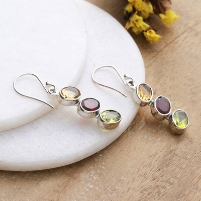 Multi-gemstone dangle earrings, 'Color Comets' - Six-Carat Multi-Gemstone Dangle Earrings with Marquise Gems