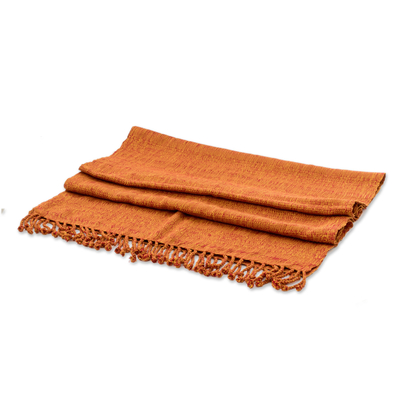 Bufanda de algodón - Bufanda de algodón con flecos texturizada tejida a mano en amarillo y rojo