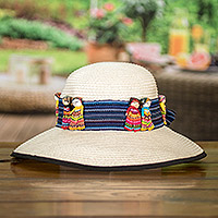 Banda de sombrero de algodón, 'Worry-Free' - Banda de sombrero tipo cinta hecha a mano de Worry Dolls de Guatemala