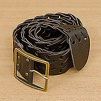 Cinturón de cuero - Cinturón Artesanal de Piel Espresso Ondulado con Hebilla de Zamac